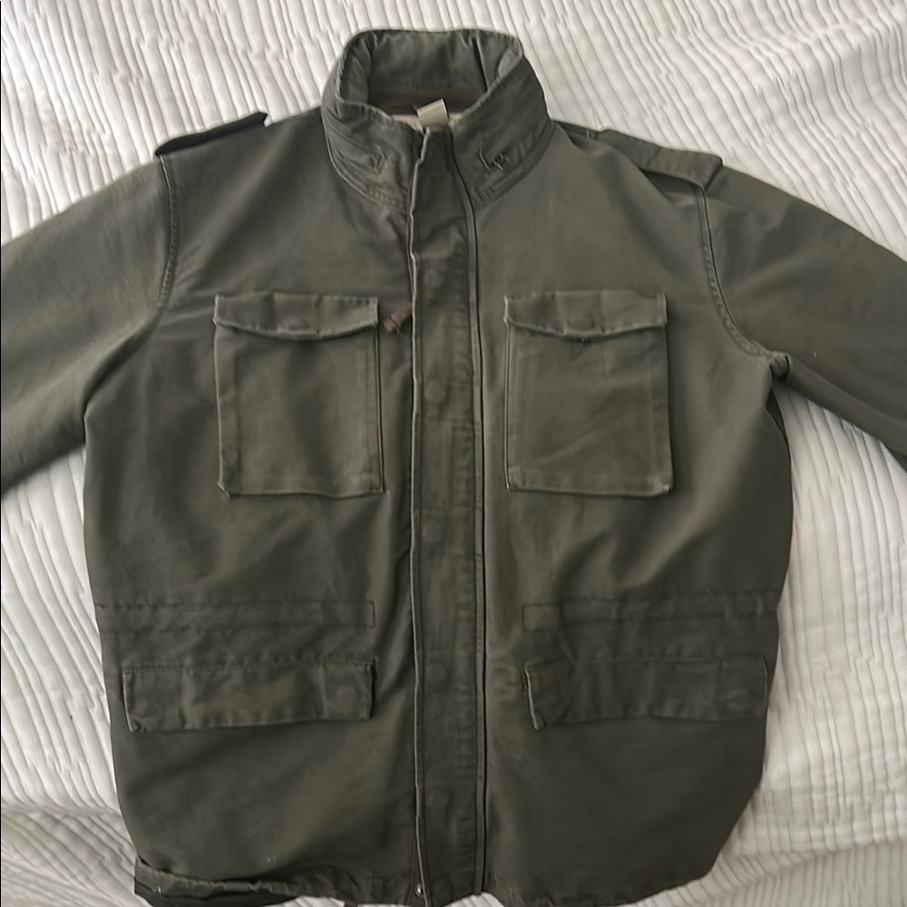 H&M Green Military Field Jacket Stand-Up Collar